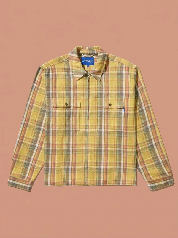 Awake NY Rivington Zip Flannel Shirt - Yellow
