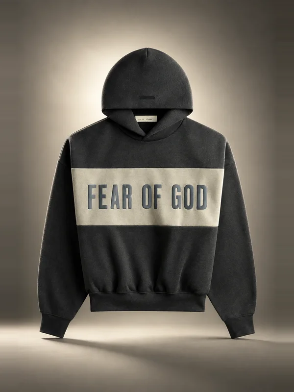 Essentials Cropped Relaxed Paneled Hoodie - Iron Grey Heather / Seal Heather