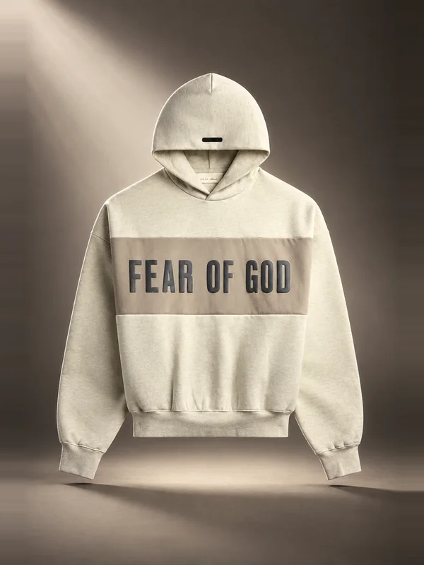 Essentials Cropped Relaxed Paneled Hoodie - Vanilla Heather / Seal