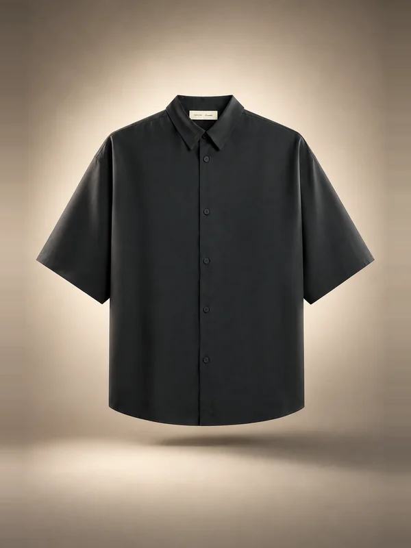 Essentials Silk Blend 3/4 Sleeve Button Up Shirt - Vintage Black