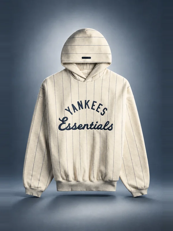 Essentials Yankees Sport Hoodie - Oatmeal Heather / Dark Sapphire Pinstripes