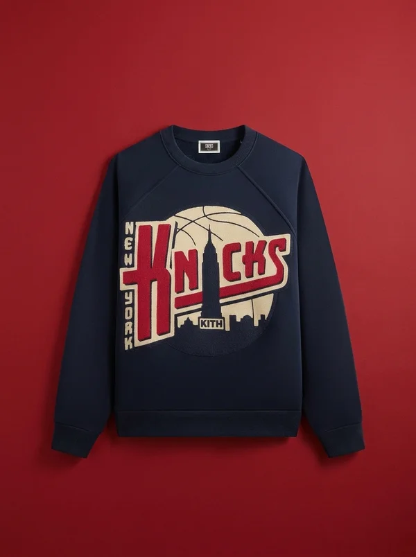 Kith for the New York Knicks Basketball Vintage Nelson Raglan Crewneck - Nocturnal