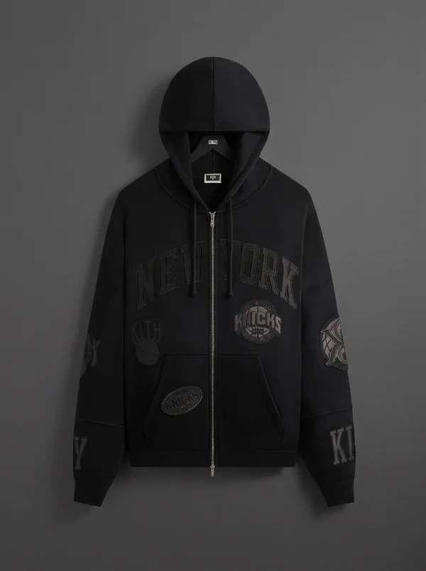 Kith for the New York Knicks Mash Up Cropped Braxton Vintage Hoodie - Black