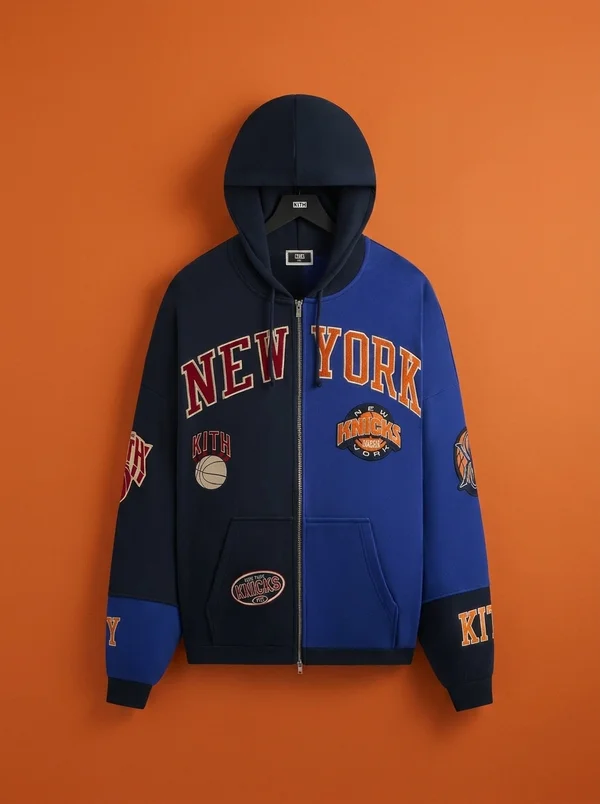 Kith for the New York Knicks Mash Up Cropped Braxton Vintage Hoodie - Nocturnal
