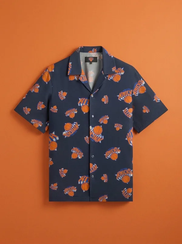Kith for the New York Knicks Playoffs Thompson Camp Collar Shirt - Nocturnal