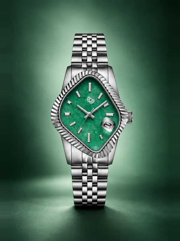 LAARVEE Silver Precision Steel Watch - Fluted Bezel / Jade Dial