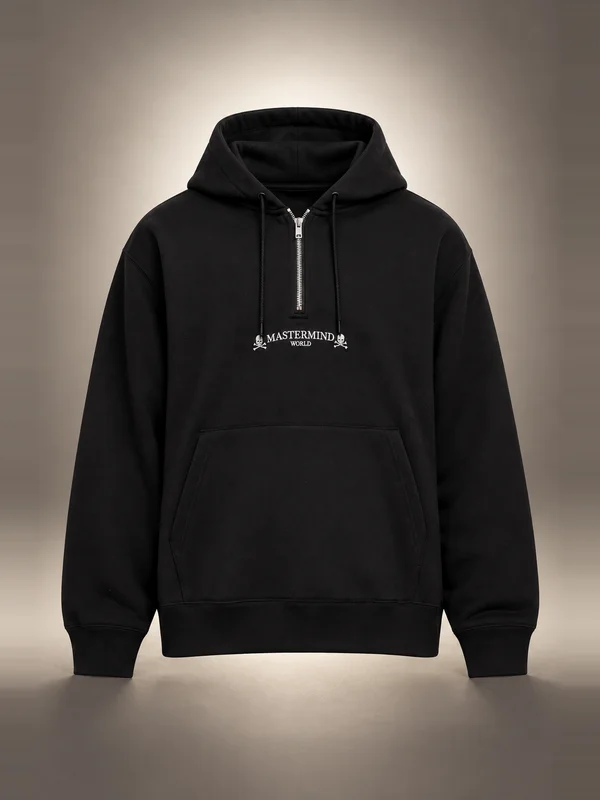 MASTERMIND WORLD Black MW Loopwheel Half-Zip Hoodie