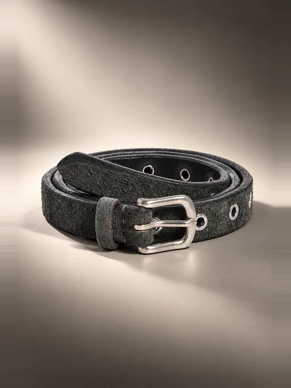 Maximum Henry Suede Eyelet Very Slim Standard Belt - Charcoal