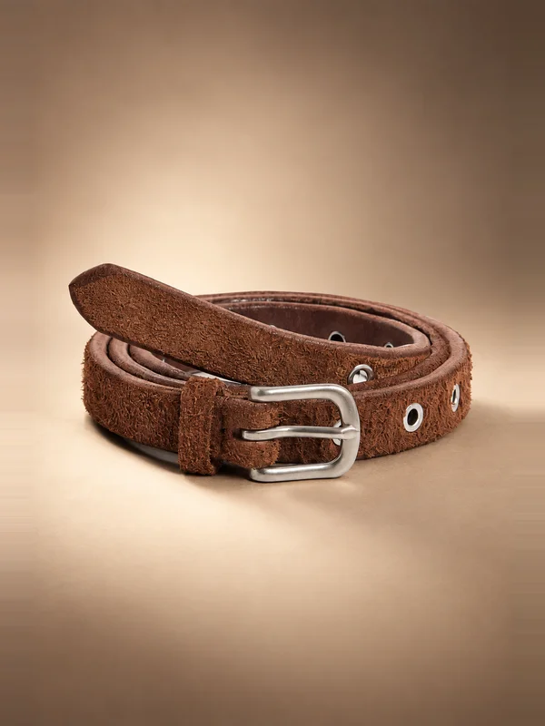 Maximum Henry Suede Eyelet Very Slim Standard Belt - Dark Brown