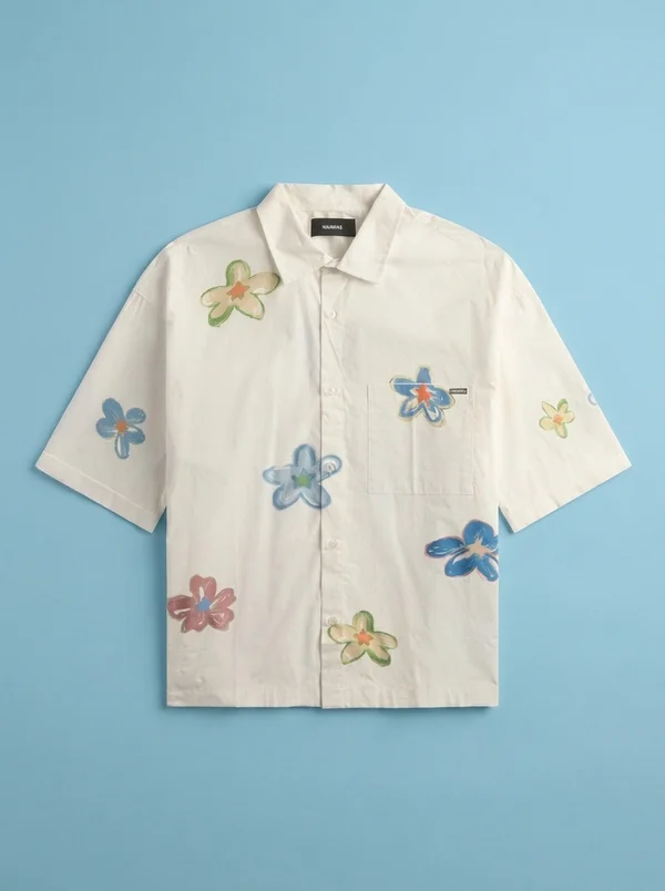 NAHMIAS Super Bloom Cropped Short Sleeve Shirt - White