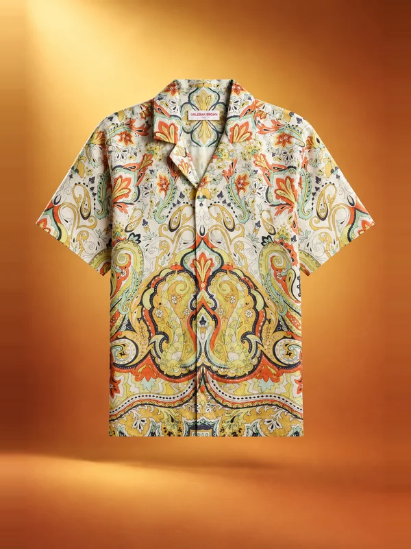 Orlebar Brown Maitan Relaxed Fit Linen Fairground Shirt - Multi / Vermillion