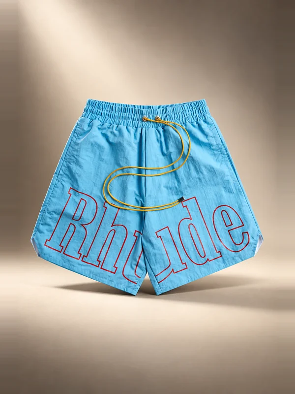 Rhude Logo Track Short - Baby Blue / Red