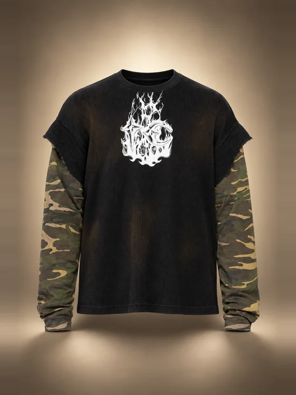 Thug Club Black & Khaki Hellfire Layered T-shirt