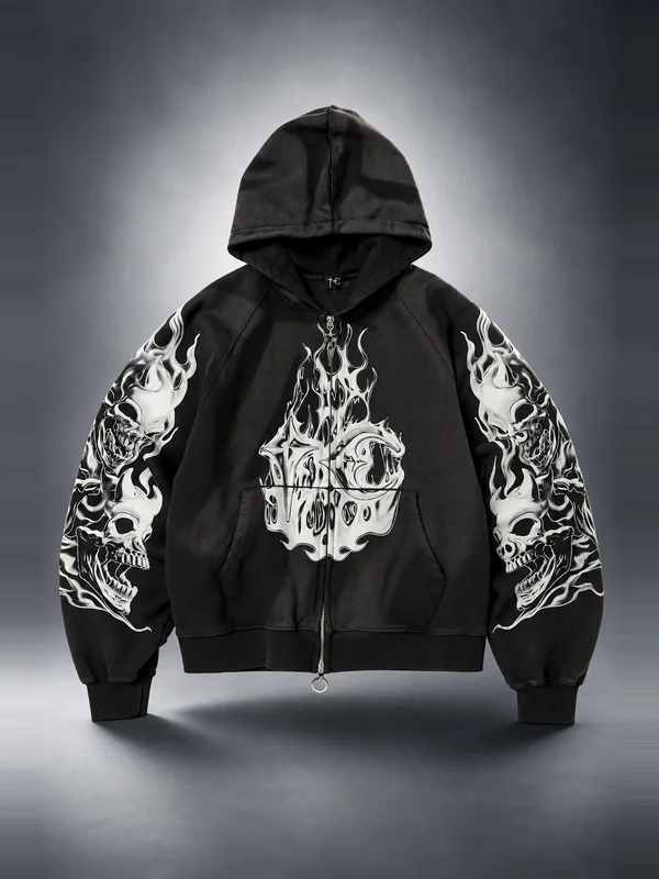 Thug Club Black Six Riding Skull Zip-Up Hoodie